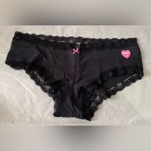 Victoria's Secret Pink Black Low Rise Hipster Lace Trim Pink Bow Panties Size M